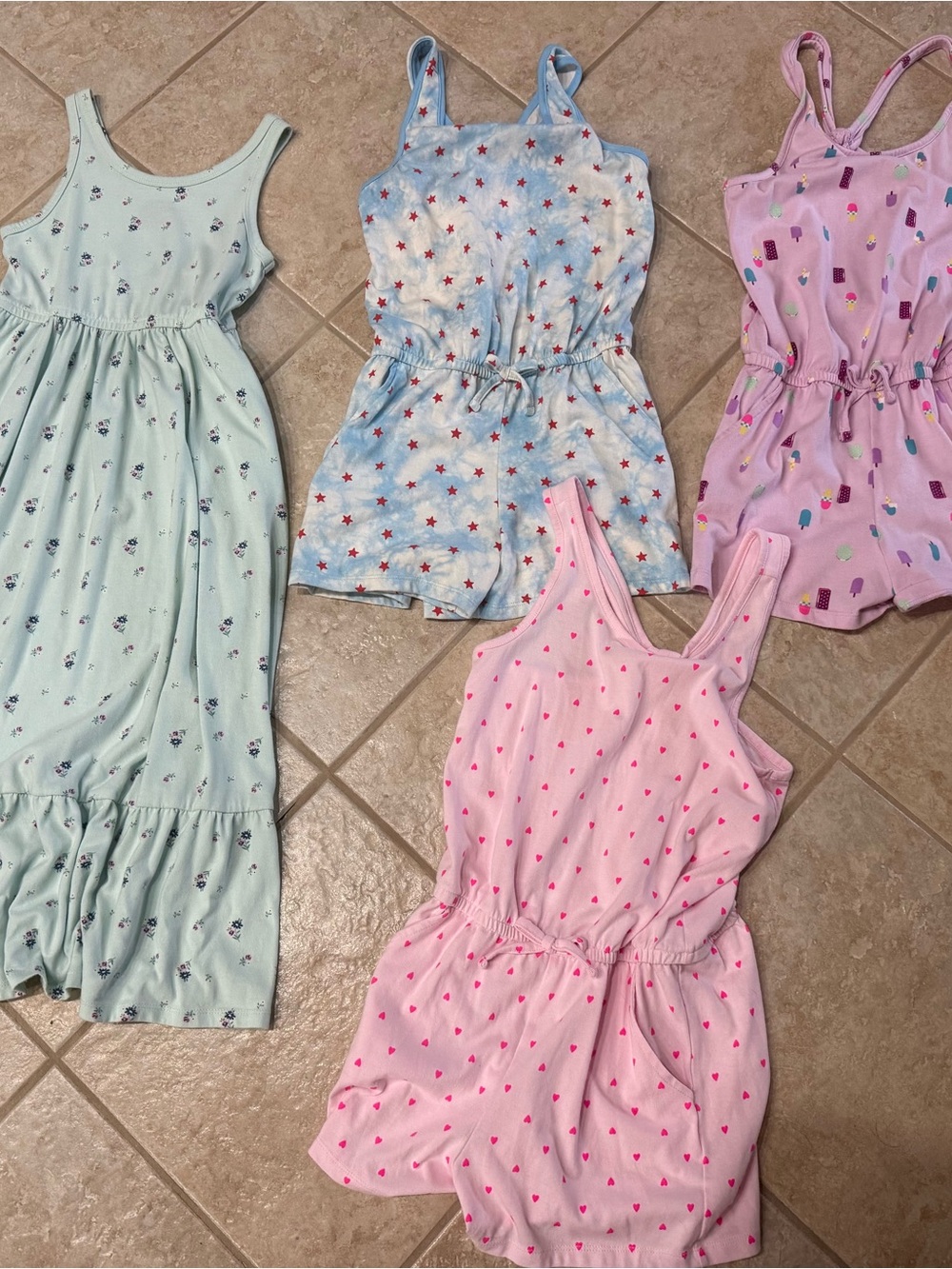 Girls' Cat n jack sz 10/12 Rompers and Dress - Pastel Stars, Hearts & Popsicles